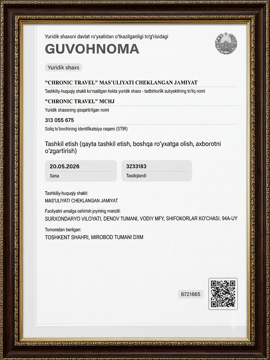 Chronic Travel guvohnoma / litsenziya